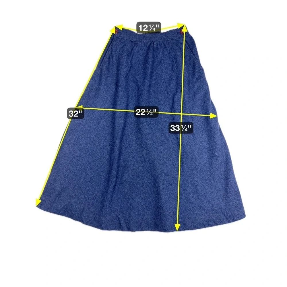 Vintage 70s Union Made Navy‎ Blue Small A-Line Midi Skirt Academia Cottagecore